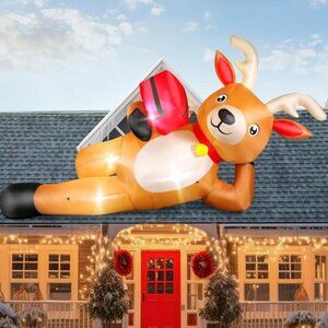 ⚡12FT Christmas Inflatable Blow Up Reindeer Gift Box Decor Outdoor Decoration